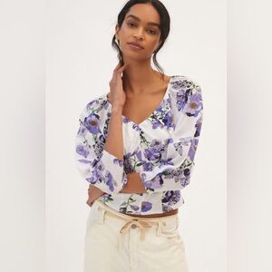 Anthropologie Purple and White Floral Blouse